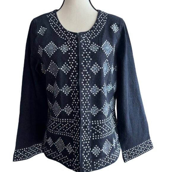 DIANE GILMAN GORGEOUS EMBELLISHED DENIM JACKET, SZ. S - Picture 1 of 9